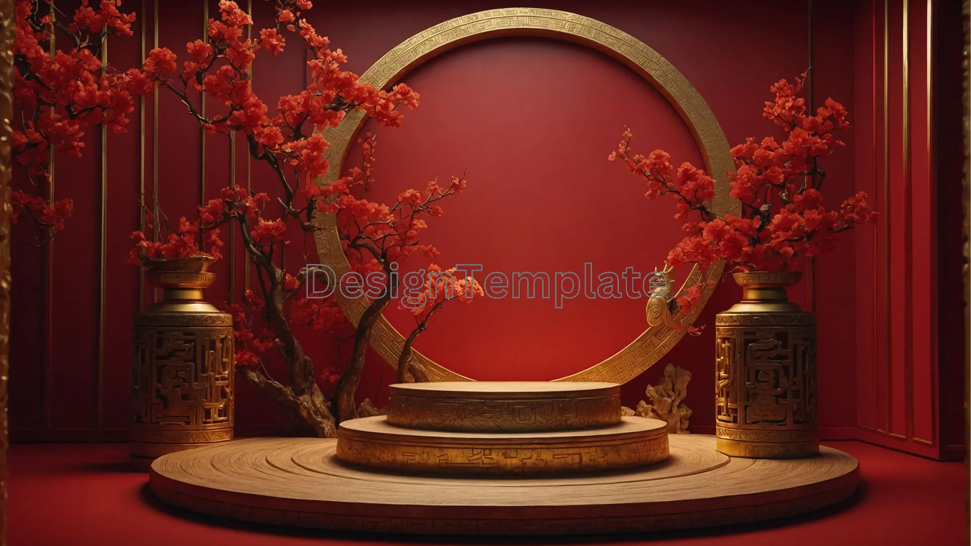 Serenity Circle Podium Chinese Motif Background PNG image